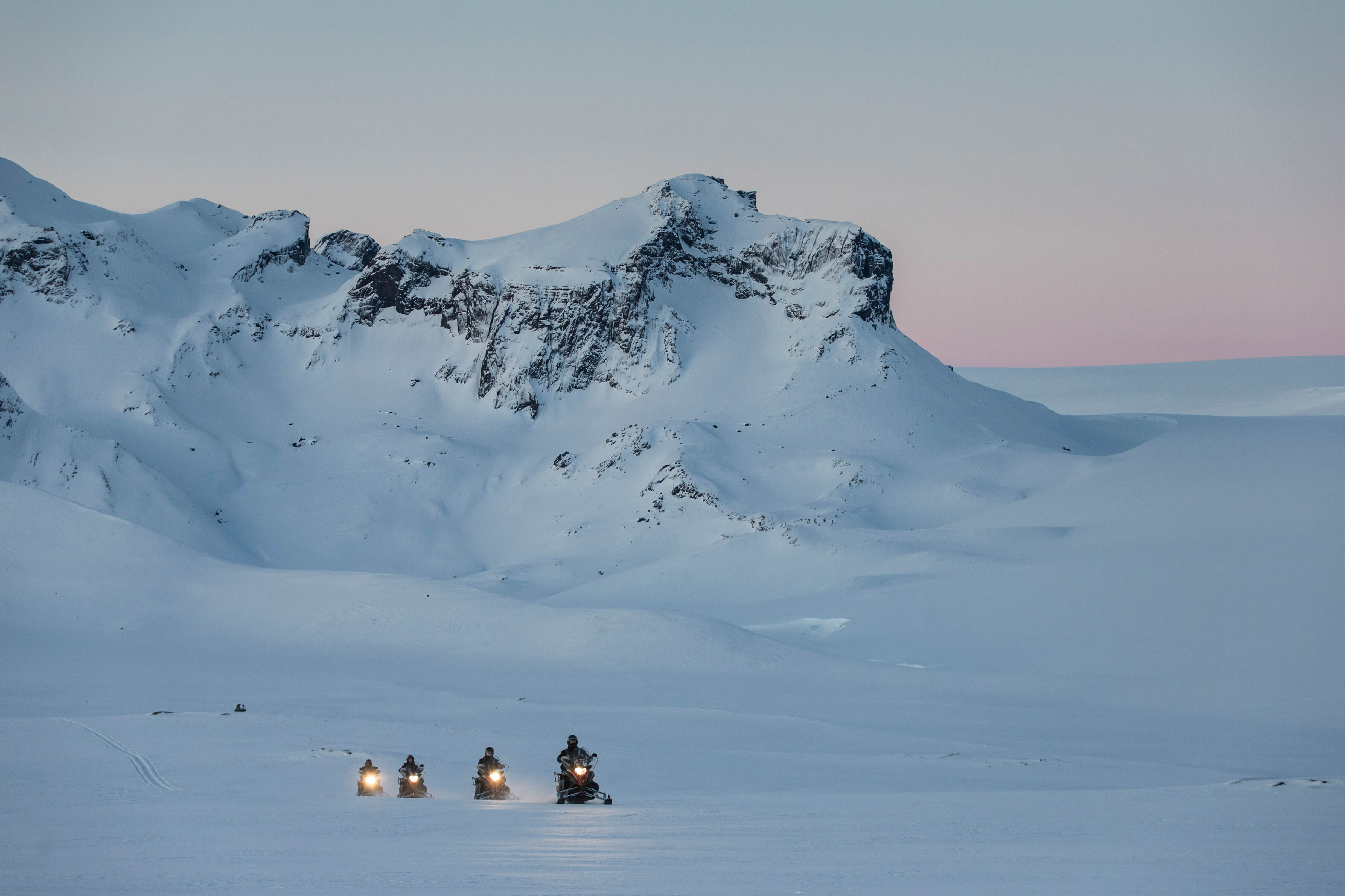 Snowmobiling and Skidoo Activities in Langjokull Glacier Iceland